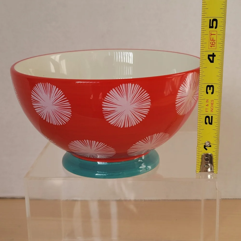 The Pioneer Woman Flea Market  Red White Turquoise Footed Bowl  6